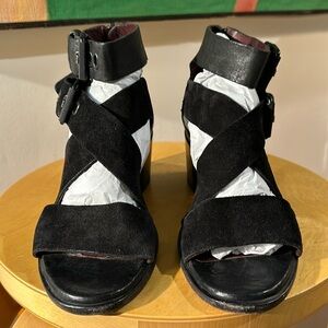 Rag & Bone Leather/Suede Heel Gladiator Sandal — Black/ Size 7